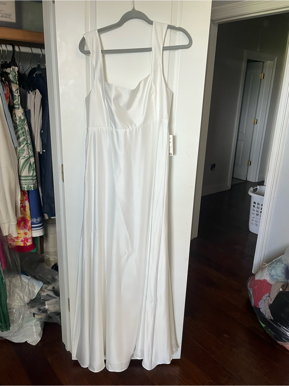 MuMu Long White Satin Dress